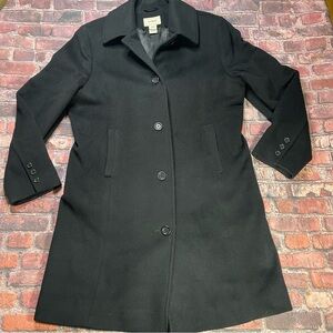 VTG LL Bean Womens Size 14 Petite Trench Coat Black Outdoor Winter Cozy Elegant